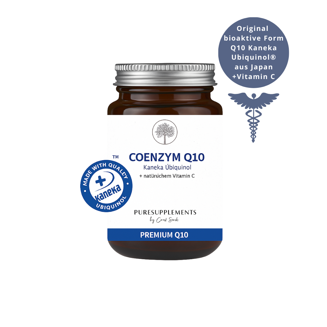 Premium Kaneka Ubiquinol® COENZYM Q10 mit Bio Camu Camu Pulver (Original aus Japan, 100mg bioaktive Form Ubiquinol® Q10 + Bio Vitamin C, 100% pflanzlich, 30 Kapseln)