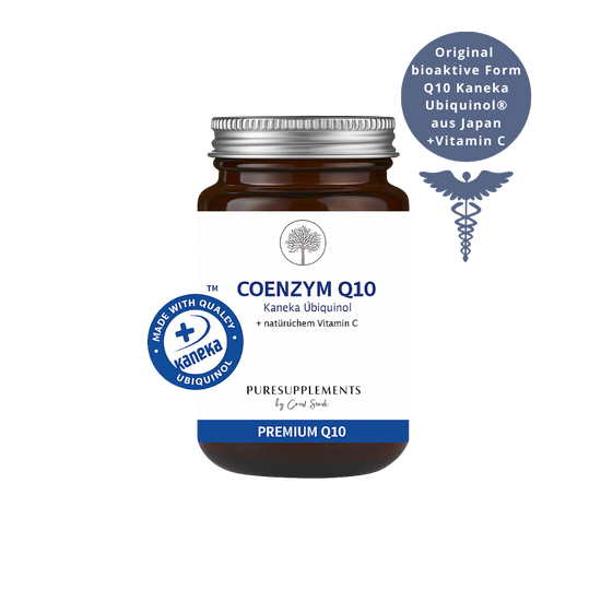 Premium Kaneka Ubiquinol® COENZYM Q10 mit Bio Camu Camu Pulver (Original aus Japan, 100mg bioaktive Form Ubiquinol® Q10 + Bio Vitamin C, 100% pflanzlich, 30 Kapseln)