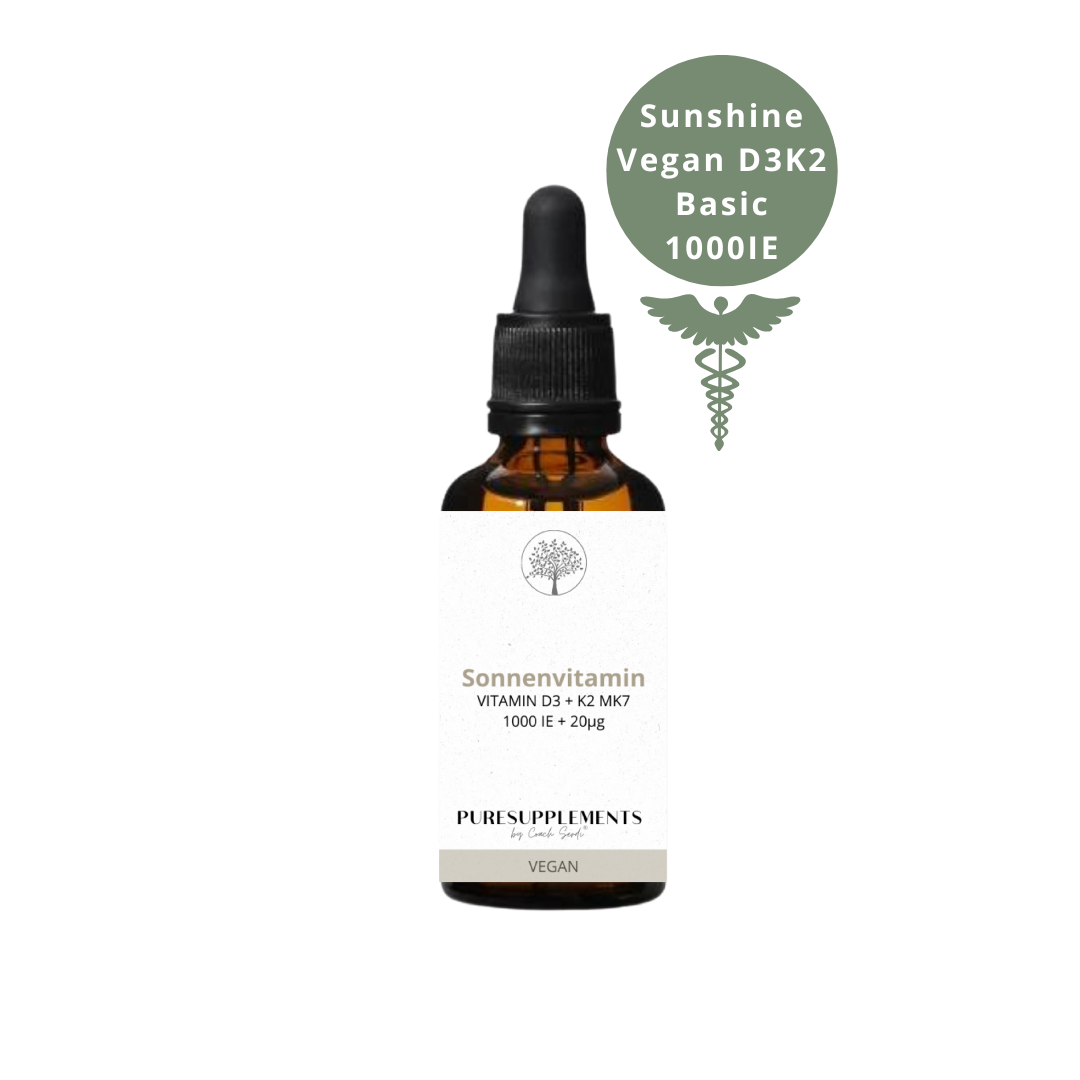 Premium Vitamin D3K2 VEGAN All Trans MK7 Tropfen - 30ML hoch bioverfügbar  mit 1000 Tropfen (Europa, Basic, aus Baumflechten, D3 1.000IE + K2MK7 20ug)