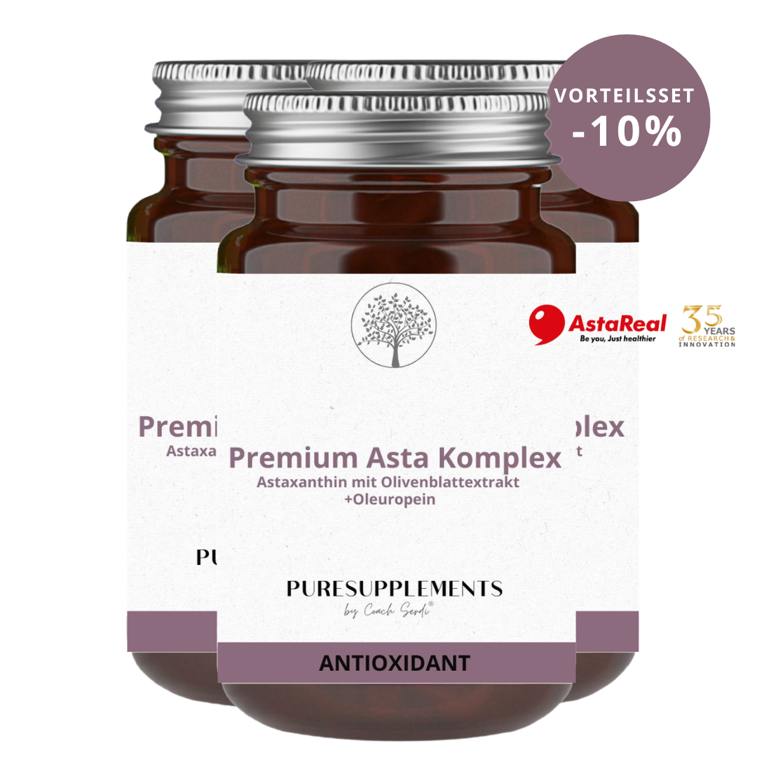Spezial Asta Komplex: Astaxanthin AstaReal® mit Olivenblattextrakt aus Spitzenanbau Europa (+Reich an Oleuropein & echten EU-Astaxanthin, hohe Reinheit, vegan, 120 Kapseln)