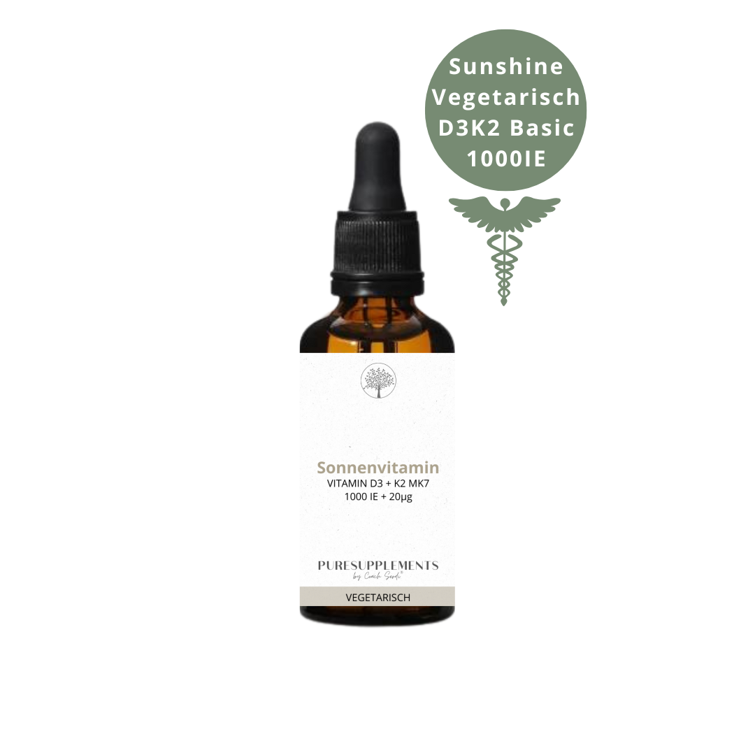 Premium Vitamin D3K2 VEGETARISCH All Trans MK7 Tropfen - 50ML hoch bioverfügbar mit 1700 Tropfen (Europa, Basic, D3 1000IE+ K2 20ug)