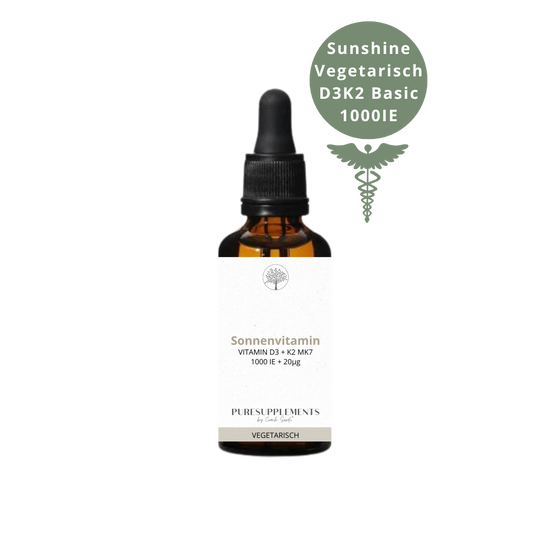Premium Vitamin D3K2 VEGETARISCH All Trans MK7 Tropfen - 50ML hoch bioverfügbar mit 1700 Tropfen (Europa, Basic, D3 1000IE+ K2 20ug)