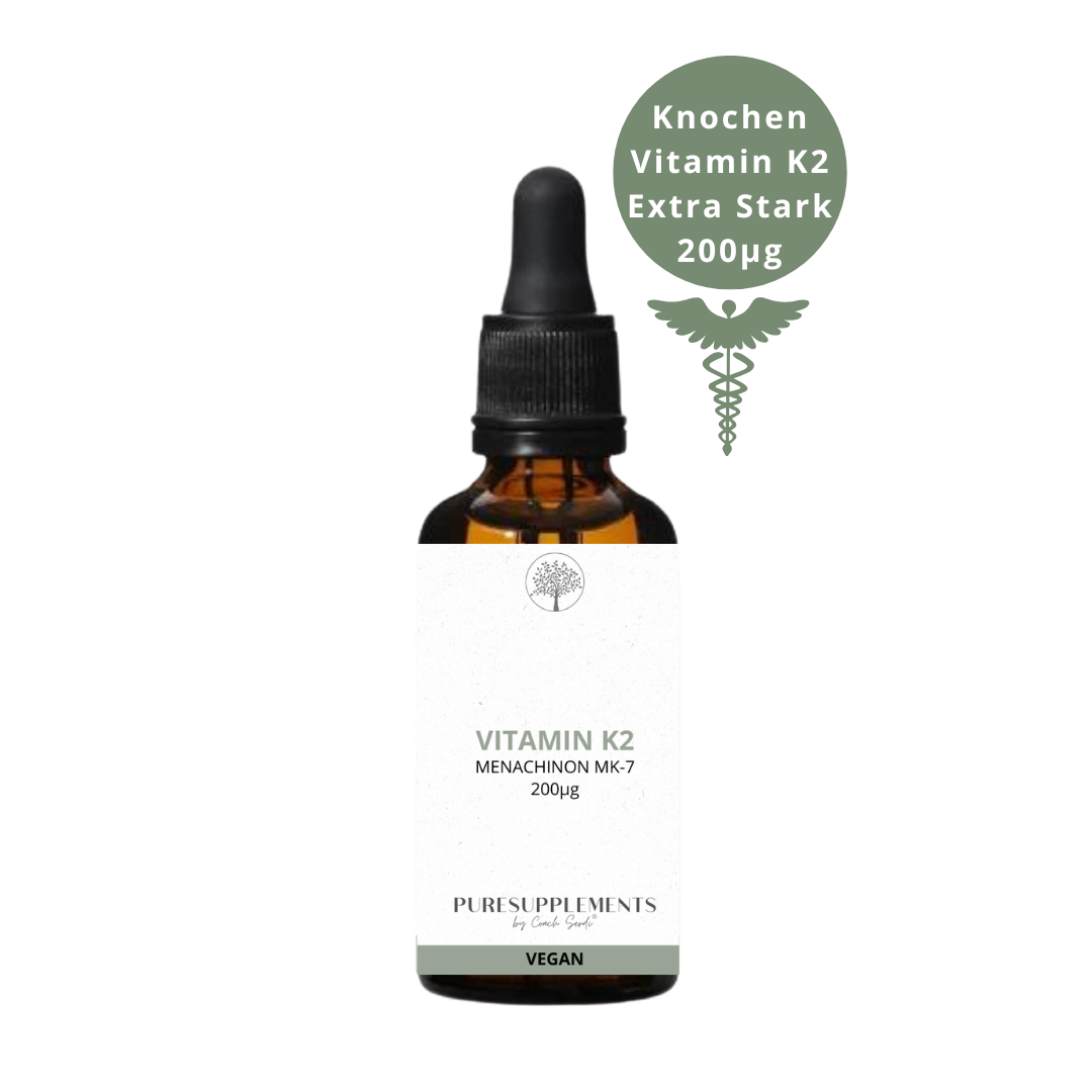Premium Vitamin K2 VEGAN All Trans MK7 Tropfen - 50ML hoch bioverfügbar mit 1700 Tropfen (Europa, Extra Stark, aus natürlichem Natto, K2 200ug)