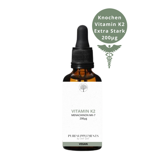 Premium Vitamin K2 VEGAN All Trans MK7 Tropfen - 50ML hoch bioverfügbar mit 1700 Tropfen (Europa, Extra Stark, aus natürlichem Natto, K2 200ug)