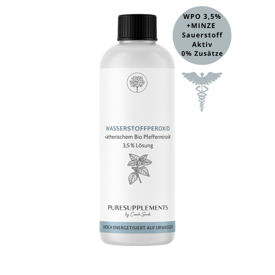 Premium Wasserstoffperoxid  -  H2O2 3,5% mit Bio PFEFFERMINZÖL hoch energetisiert auf Hexagonalem Urwasser (wpo, Minze,  Sauerstoff Akiv,  0% Zusätze, 250ML!)
