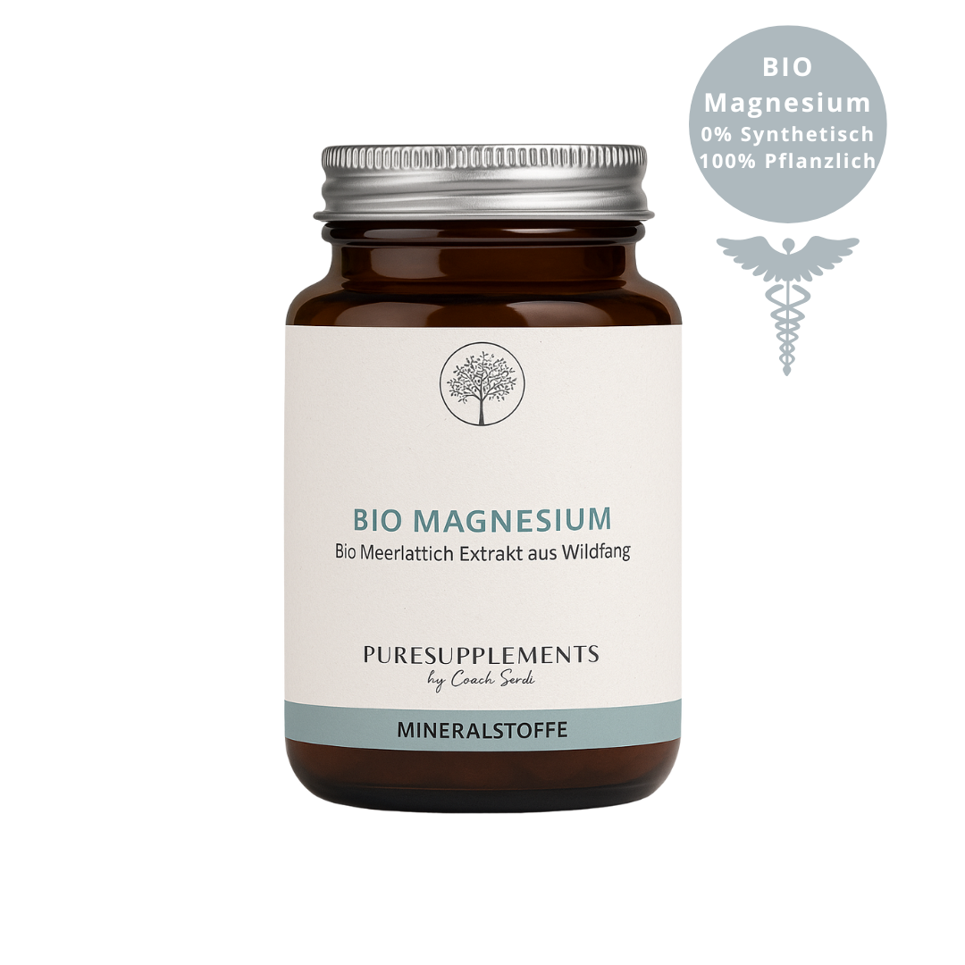 Premium Bio Magnesium aus Bio Meerlattich Extrakt (0% synthetisch, Wildfang & Rohkostqualität + Bio Quinoapulver & Bio Arganöl, 100% organisches Magnesium, 90 Kapseln)