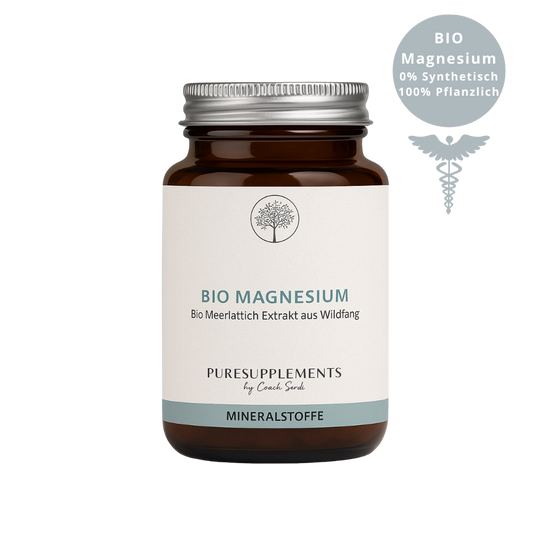 Premium Bio Magnesium aus Bio Meerlattich Extrakt (0% synthetisch, Wildfang & Rohkostqualität + Bio Quinoapulver & Bio Arganöl, 100% organisches Magnesium, 90 Kapseln)