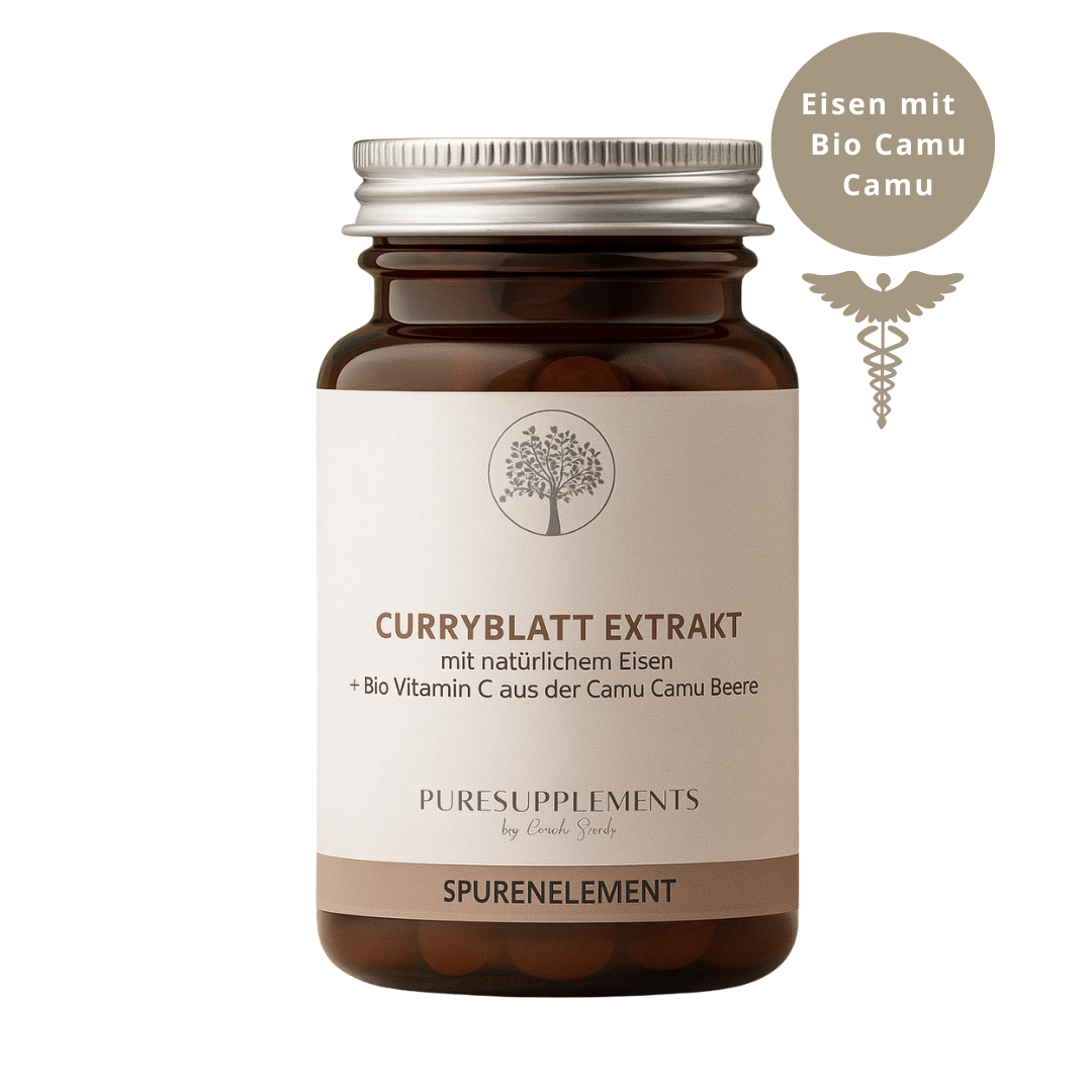Premium Eisen aus Curryblatt mit Acerola Extrakt  (Eisen + Vitamin C, 120 Kapseln, vegan, 100% pflanzlich, Wasserextraktion)