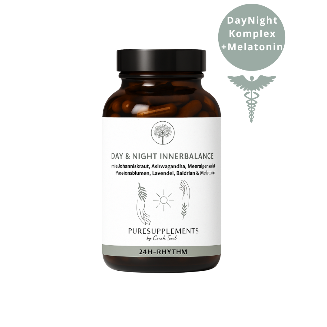 Day & Night Innerbalance Schlaf-Wach-Komplex (100% Pflanzenkomplex aus Johanniskraut,  Baldrian, Ashwagandha, Lavendel, Passionsblume, Bio Magnesium & Melatonin , Wach & Schlaf Rythmus)