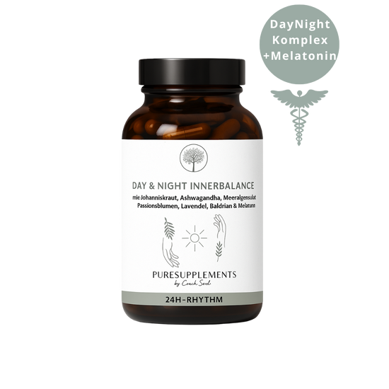 Day & Night Innerbalance Schlaf-Wach-Komplex (100% Pflanzenkomplex aus Johanniskraut,  Baldrian, Ashwagandha, Lavendel, Passionsblume, Bio Magnesium & Melatonin , Wach & Schlaf Rythmus)