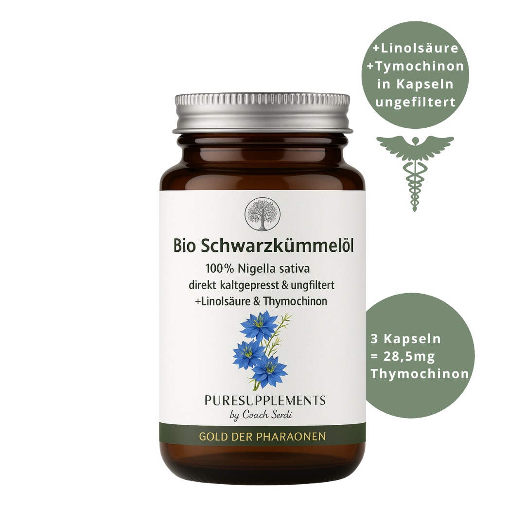 Premium Bio Schwarzkümmelöl in KAPSELN aus Spitzenanbau Ägypten (Extra Stark, Vegan, ungefiltert, Spitzenqualität + hoher Gehalt an Linolsäure & Thymochinon)