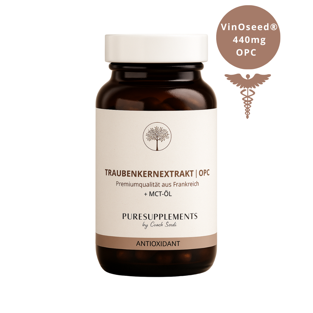 Premium Nativ-OPC 440mg VinOseed® Traubenkernextrakt aus Spitzenanbau Frankreich + MCT-ÖL (Rebsorte Vitis Vinefera L., hochreine Wasserextraktion, Sulfit-frei, echtes OPC)
