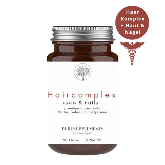 Premium Unisex Haarkomplex + Haut & Nägel (Amino L-Methionin & L-Cystein, Selen, Guavenblattextrakt Zink, Curryblattextrakt Eisen, Kupfer, Bambussprossen Silizium, MSM, Bio Camu Camu Vitamin C, Buchweizen Biotin, 90 Kapseln für Haar)