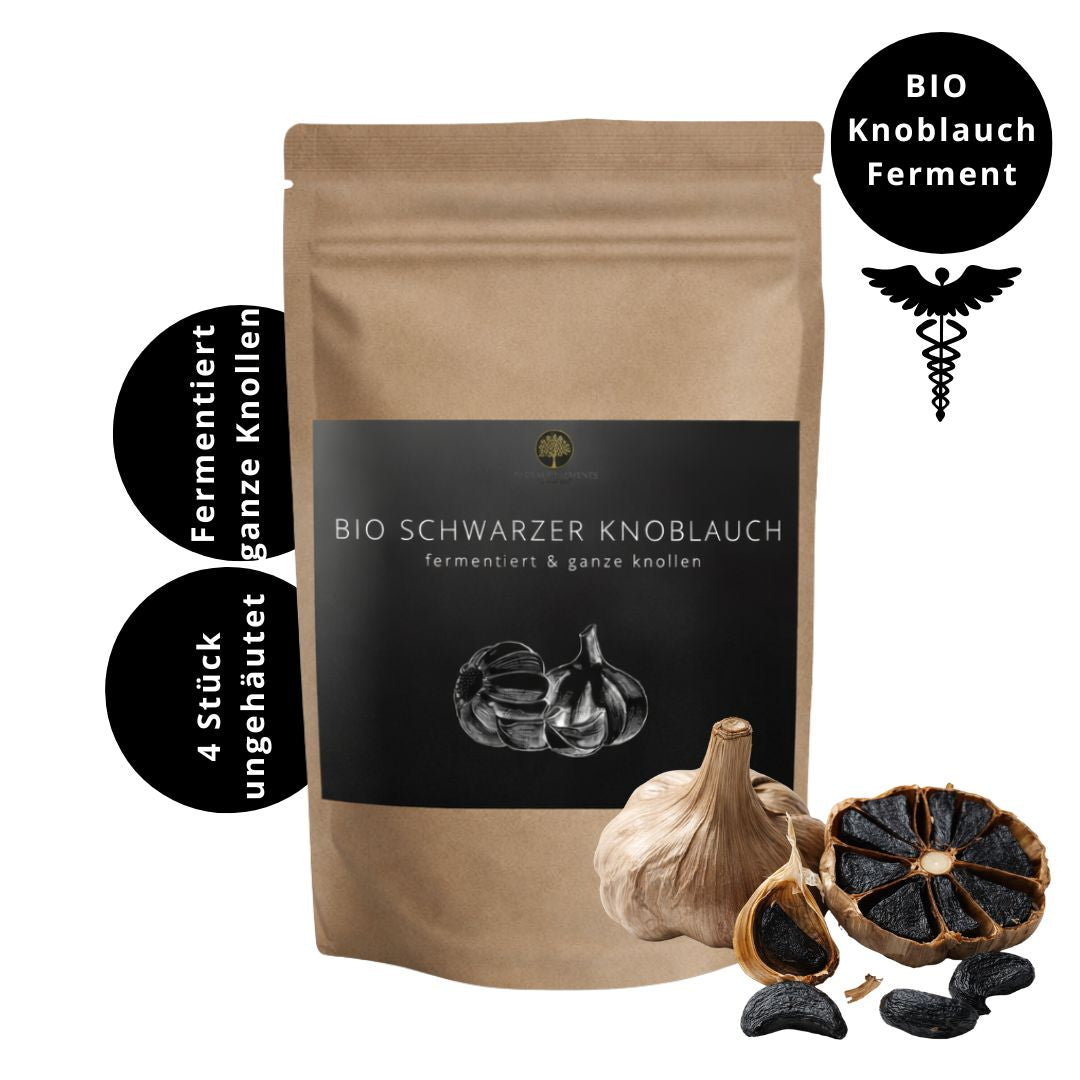 Bio Schwarzer Knoblauch aus Spitzenanbau Spanien (fermentiert, 160g, 4 Stück, umgehäutet, ganze Knollen)
