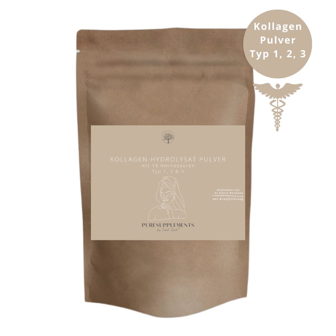 (SOON) Kollagen-Hydrolysat Pulver aus Europa (mit 18 Aminosäuren + Kollagen Typ 1, 2, 3,  bioaktive Peptide, grasgefüttert, Weiderind, vegetarisch, 500g)