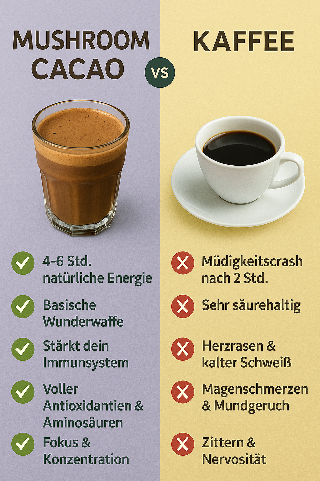 Bio Mushroom Kakao Komplex -Sunlight- (Synergetikum Energy Boost, Bio Premium Rohkostqualität, Kraftpilze Hericium, Chaga & Cordyceps  EU-Anbau, Kakao Pulver,  Maca Pulver & Guarana Pulver mit echtem Vanille Pulver, 100g, Mironglas)