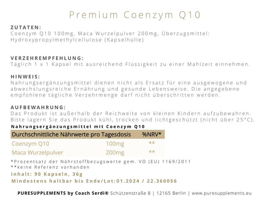 Premium Coenzym Q10 mit Maca Wurzelpulver (100% pflanzlich)