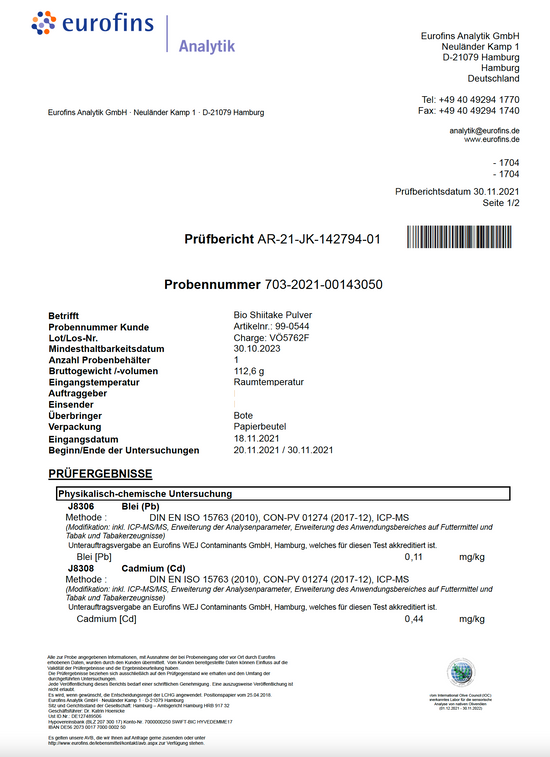 Premium Bio Shiitake Pilz Pulver 100g