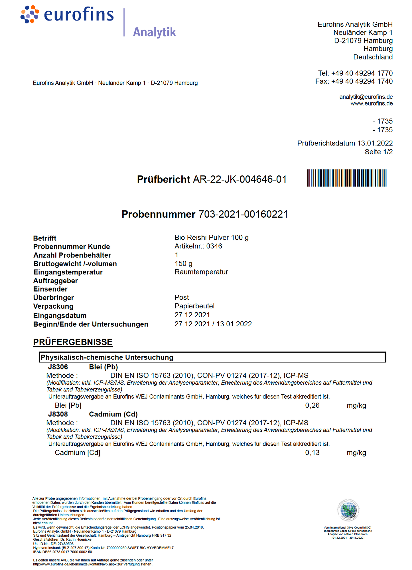 Premium Bio Reishi Pilz Pulver 100g