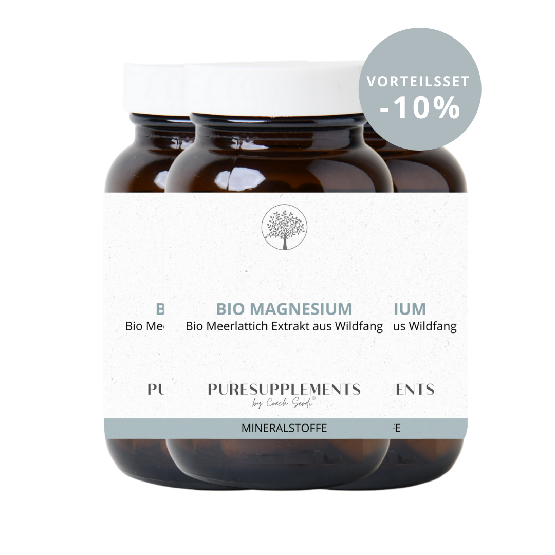 Premium Bio Magnesium aus Bio Meerlattich Extrakt (0% synthetisch, Wildfang & Rohkostqualität + Bio Quinoapulver & Bio Arganöl, 100% organisches Magnesium, 90 Kapseln)