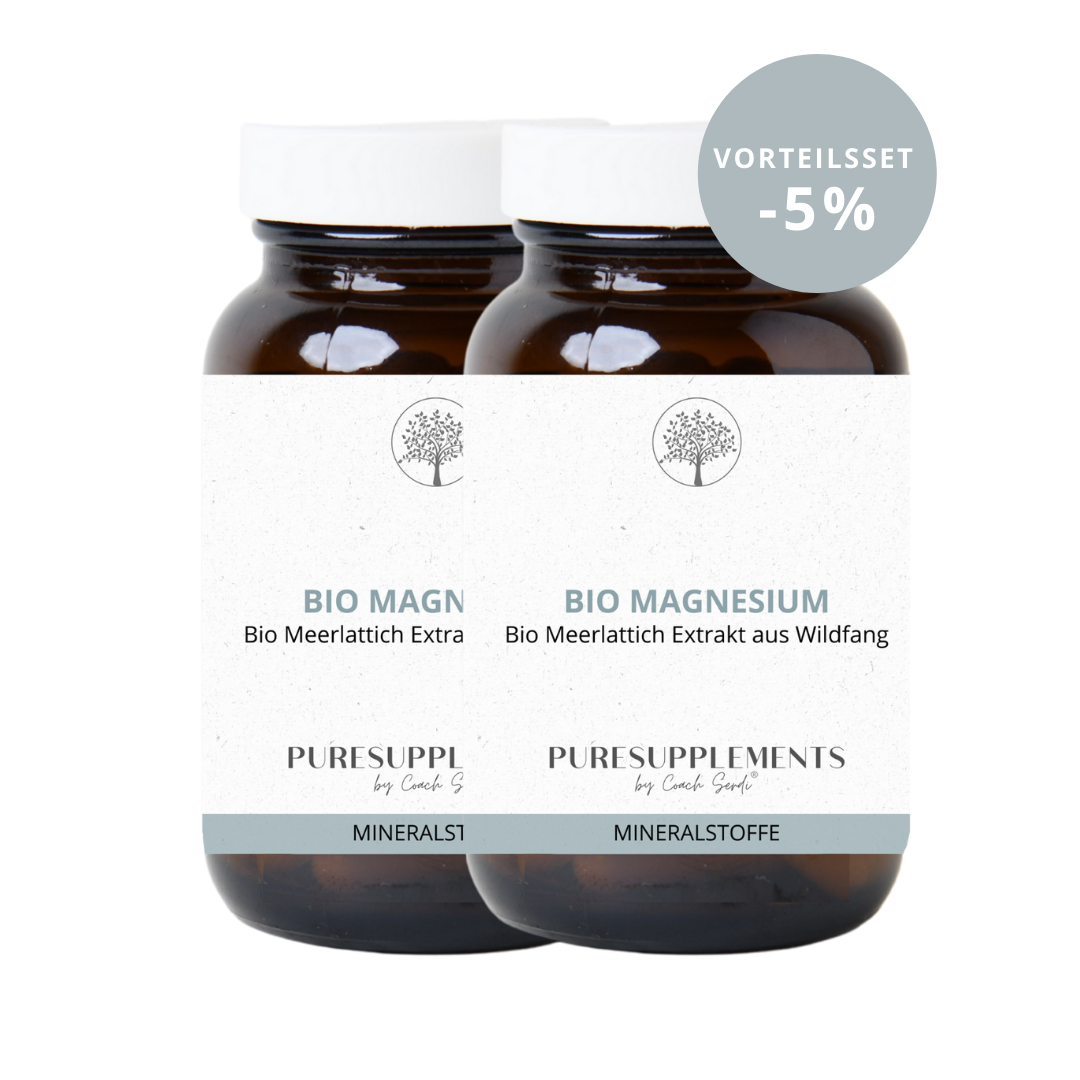 Premium Bio Magnesium aus Bio Meerlattich Extrakt (0% synthetisch, Wildfang & Rohkostqualität + Bio Quinoapulver & Bio Arganöl, 100% organisches Magnesium, 90 Kapseln)