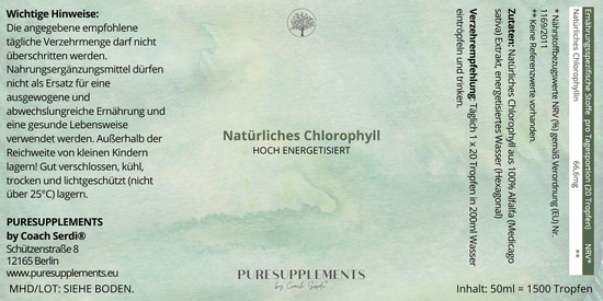 Natürliches Chlorophyll aus 100% Alfalfa Extrakt (50ml, Mironglas, Hexagonal hochenergetisiert)