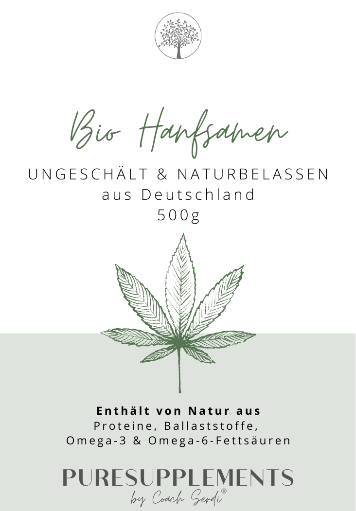 Premium Bio Hanfsamen ungeschält 500g aus Spitzenanbau Deutschland (Rohkost-Vegan)