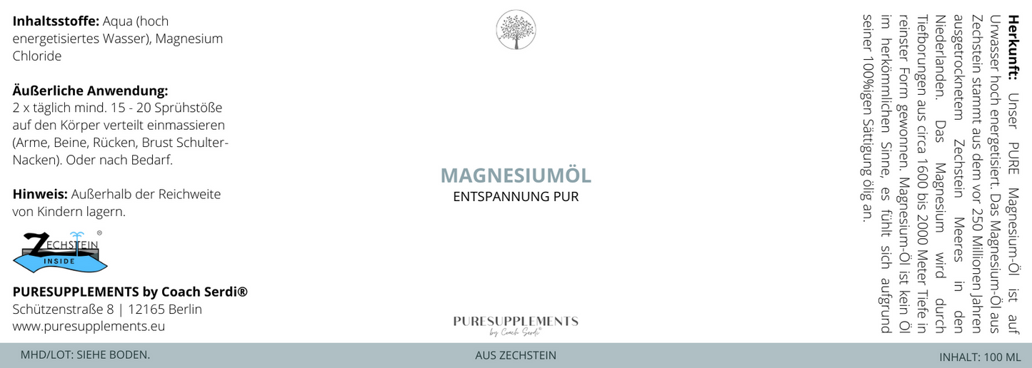 Magnesiumöl aus Zechstein auf Urwasser hoch energetisiert (+Sprühkopf, Glas, 100ML)