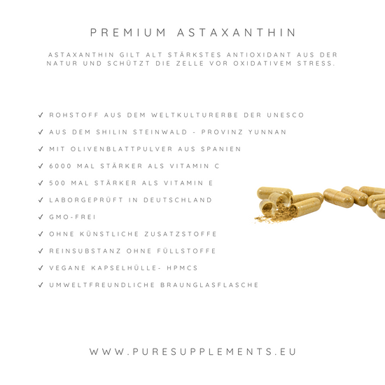 Premium Astaxanthin mit Olivenblattpulver und Vitamin E aus pflanzlicher Quelle