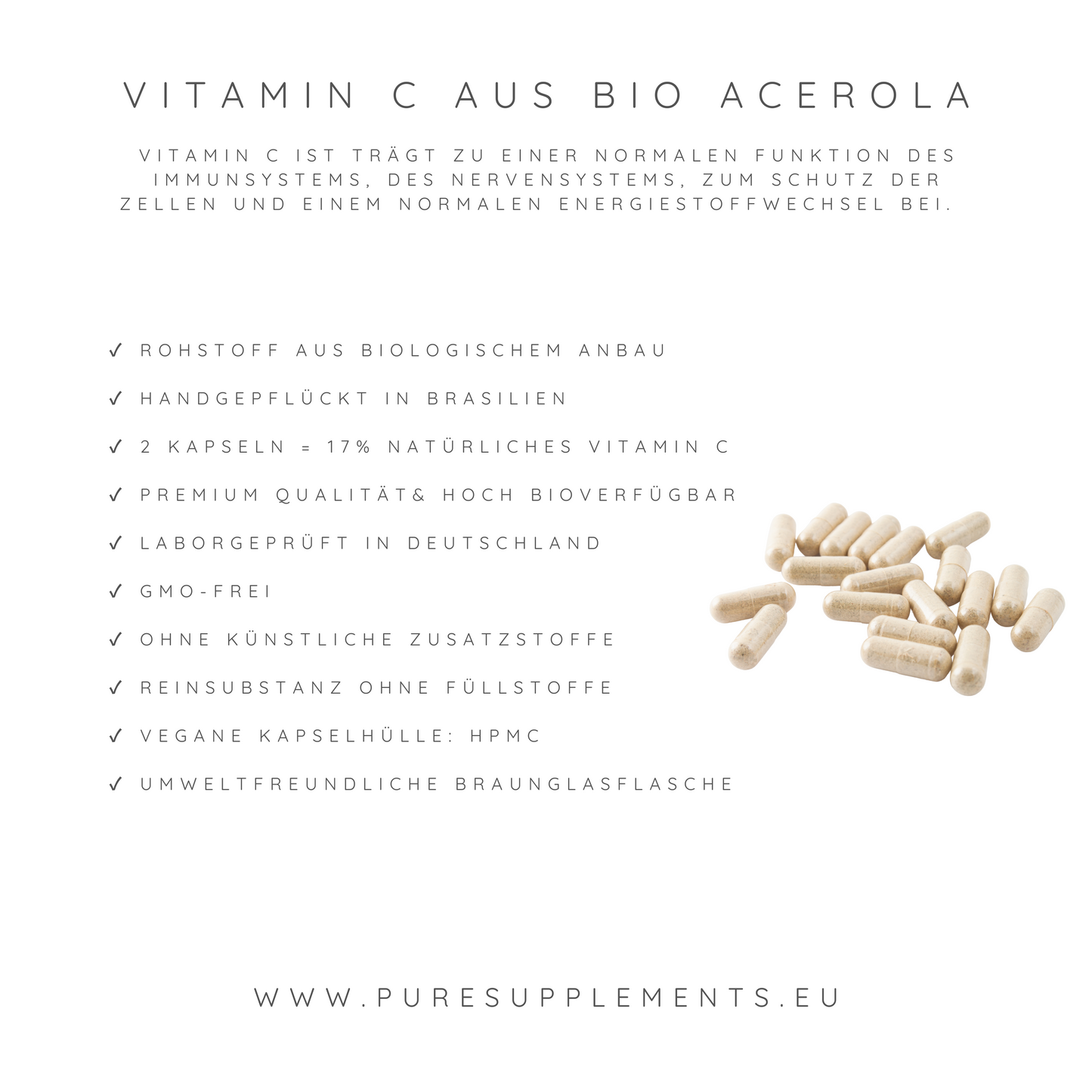 Premium Bio Acerola Kirsche Vitamin C hochdosiert 17% (Wildwuchs, XL Pack)