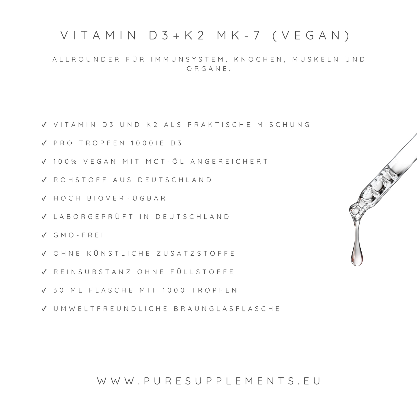 (Unbestimmte Lieferzeit)Premium Vitamin D3K2 All Trans MK7 Tropfen VEGAN - 30ML HOCH Bioverfügbar mit 1000 Tropfen