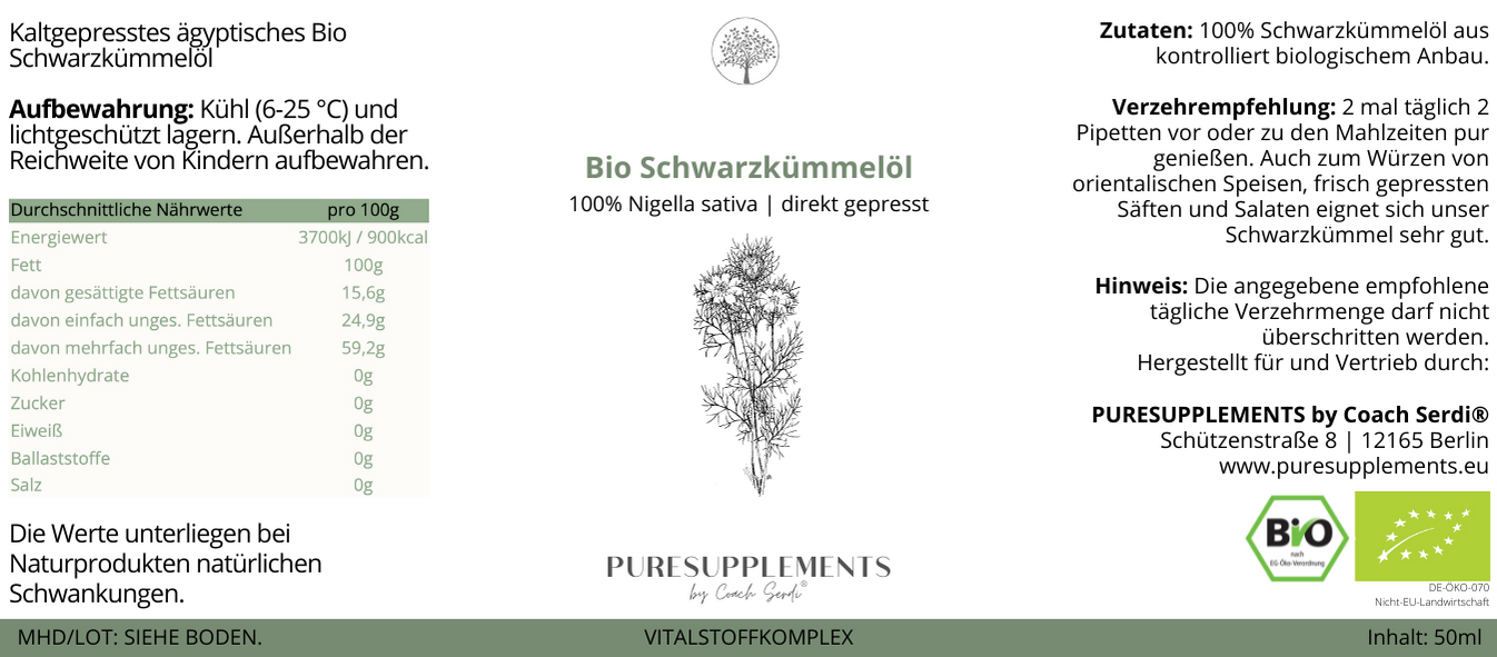 2x 50ml Premium Bio Schwarzkümmelöl aus Ägypten mit Pipette