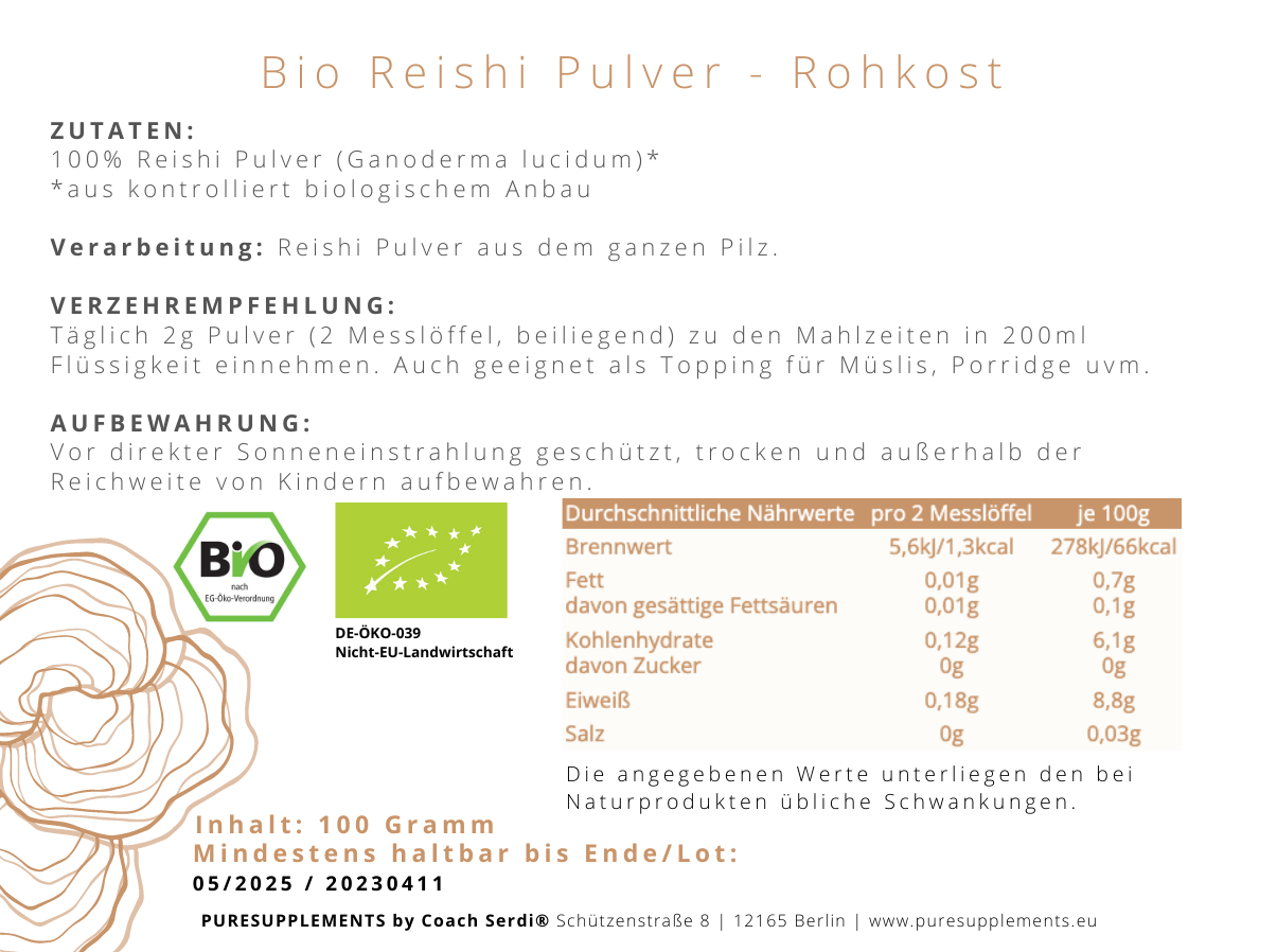 Laden Sie das Bild in den Galerie-Viewer, Premium Bio Reishi Pilz Pulver 100g
