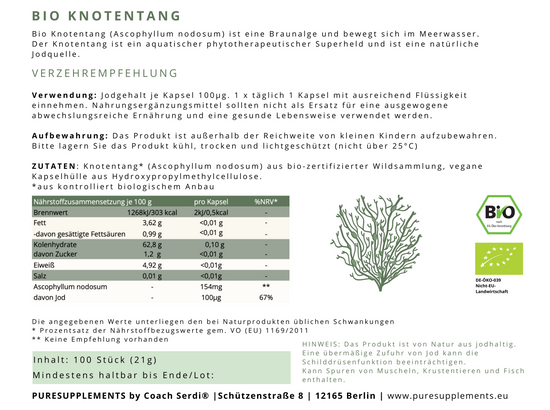 Premium Bio Wildsammlung Knotentang Braunalge - Ascophyllumnodosum (Jod, 3 Monatsvorratspackung)